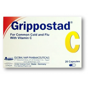 GRIPPOSTAD C FOR COMMON COLD & FLU ( CHLORPHENIRAMINE 2.5 MG + PARACETAMOL 200 MG + CAFFEINE 25 MG + VITAMIN C 150 MG ) 20 CAPSULES